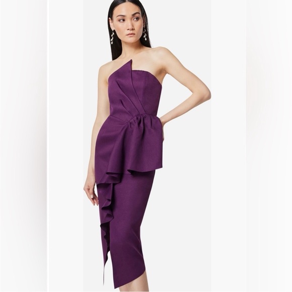 ELLIATT Reception Cascade Ruffle Strapless Cocktail Dress Wedding Guest Small - Picture 2 of 9